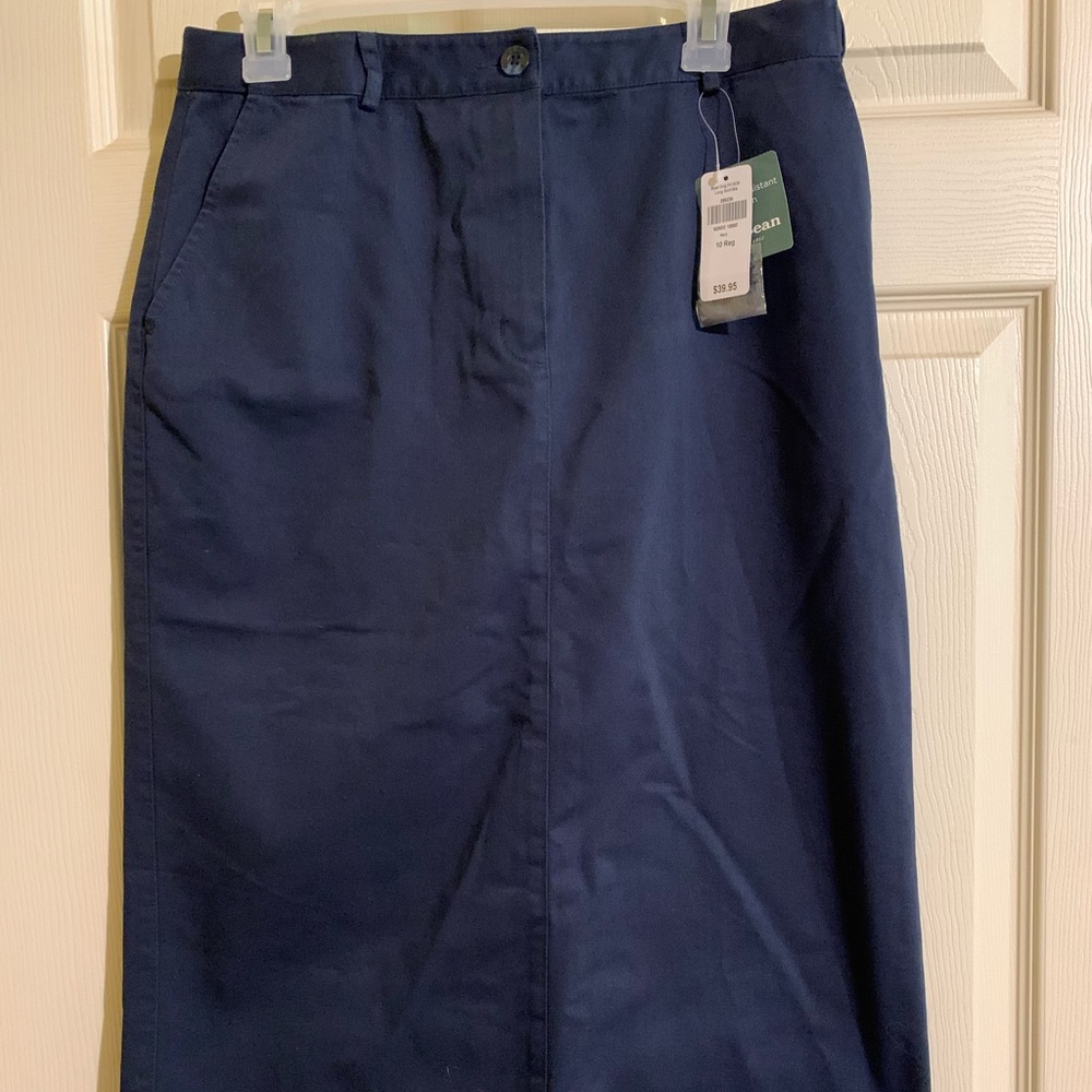 LL Bean Chino Navy Blue Skirt 10 Reg NWT